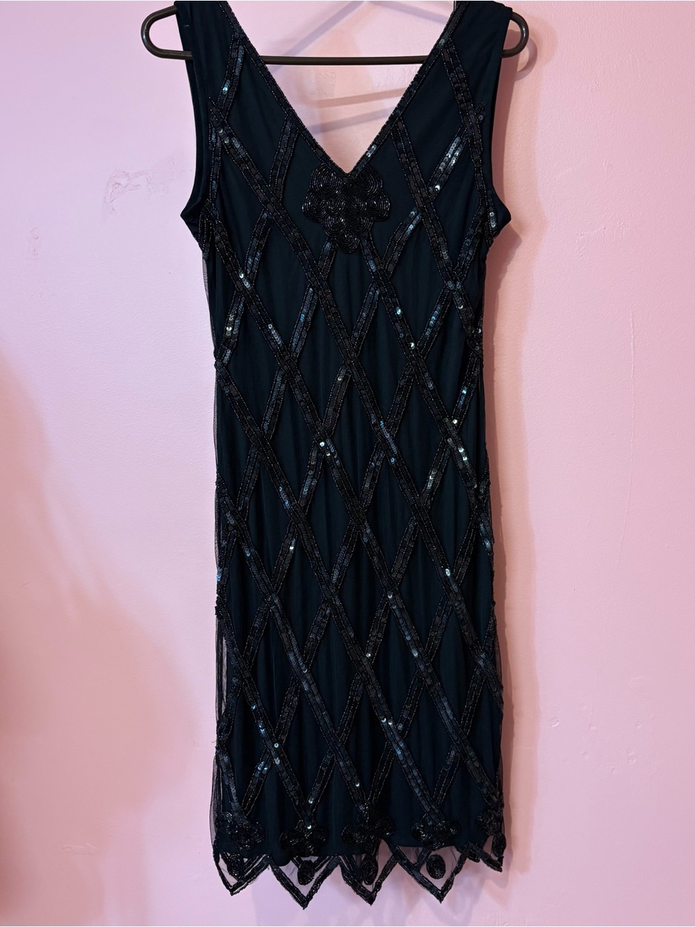 Beaded V-Neck Midi Dress